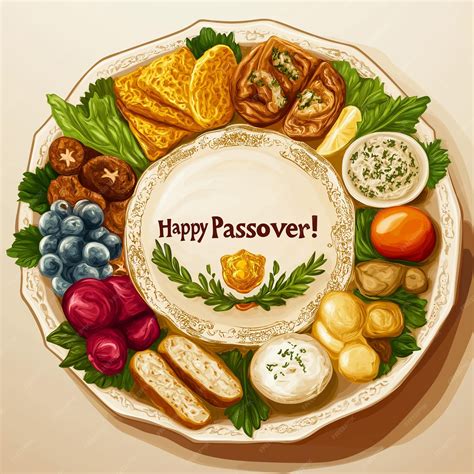 Passover Seder illustration of a traditional Passover Seder plate with ...