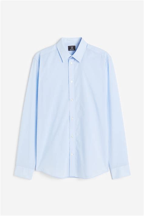 Men’s Light blue/Checked Slim Fit Easy-iron shirt | H&M IN