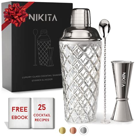 Amazon.com: Silver Cocktail Shaker Set - Glass Cocktail Shaker Set ...