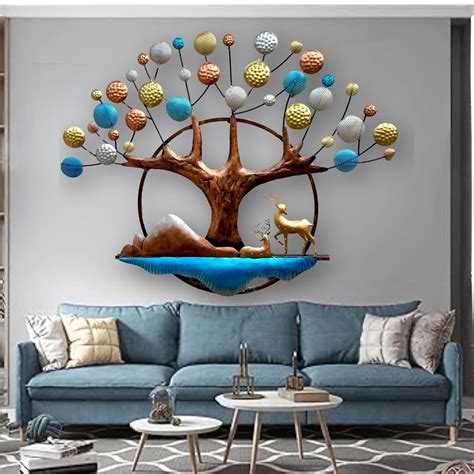 Anshika International Metal Tree Wall Art with LED Lights, Gold Leaves ...