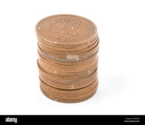 Pile of 10 yen coins japanese money, close up on white background Stock ...
