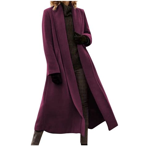 yillto Plus Size Wool Coat for Women Long Trench Coat Open Front Maxi ...