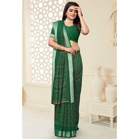 Green Printed Linen Saree