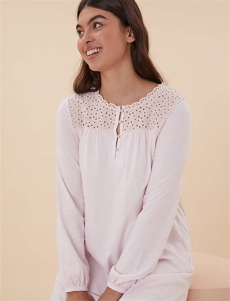 Buy Pure Cotton Broderie Trim Long Nightdress at Marks & Spencer
