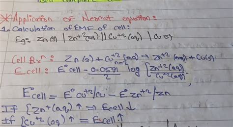 *Application of Nernst equation: Calculation of EMF of cell: Eg: zn (s)∣..