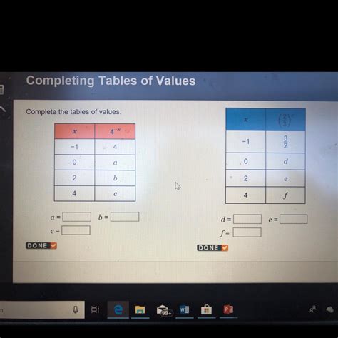 Complete the tables of values - brainly.com