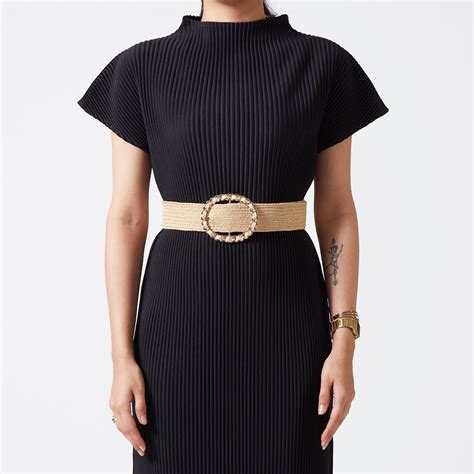 Buy Beige Elastic Ratan Belt with Chain Trim Buckle