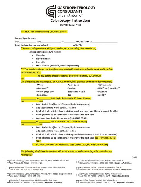 Fillable Online GASTROENTEROLOGY CONSULTANTS of San Antonio Colonoscopy ...