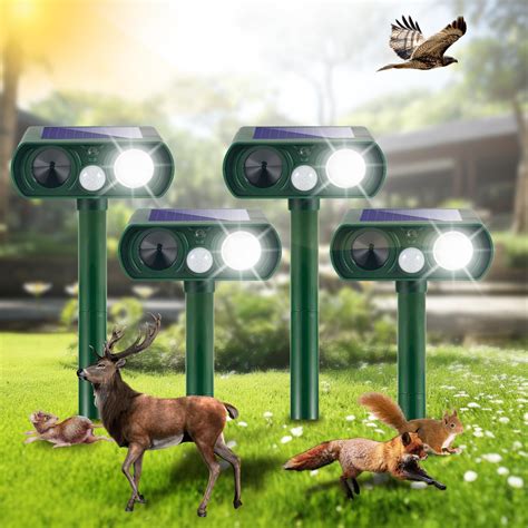 4 Pack Solar Animal Repellent Ultrasonic Deer Repeller Cat Deterrent ...