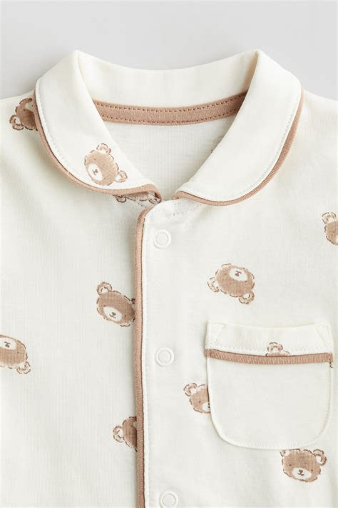 Cotton jersey sleepsuit - Cream/Teddy bears - Kids | H&M IN