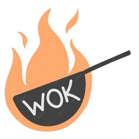 Premium Vector | Wok frying pan with flame icon in flat doodle style ...