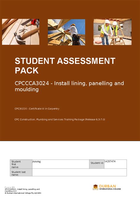 Install lining Completed - P a g e | 1 CPCCCA3024 - Install lining ...