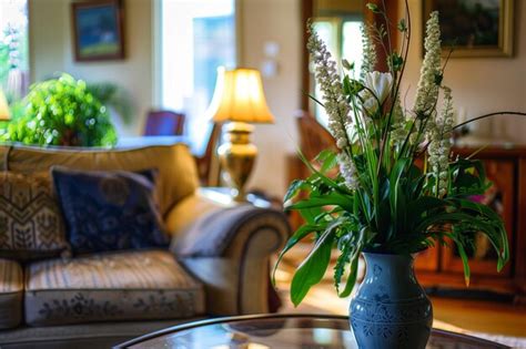 Stunning eremurus flower bouquet in a tall vase adorning a cozy living ...