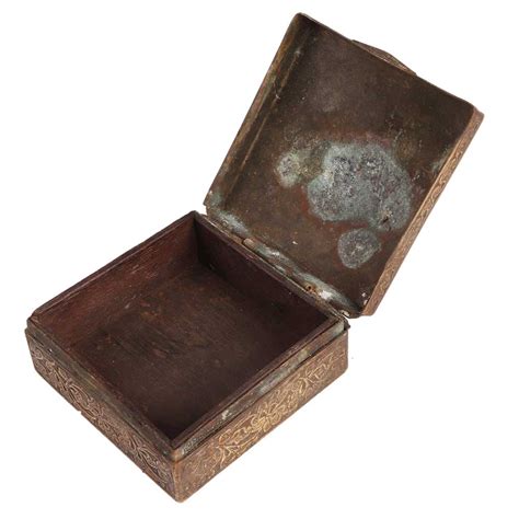 Vintage Indo Persian Chased Square Brass Trinket Box