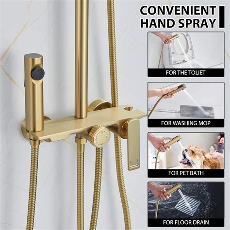 Buy VAKITAP Upgraded Exposed Pipe Shower System Brushed Gold, 4 ...