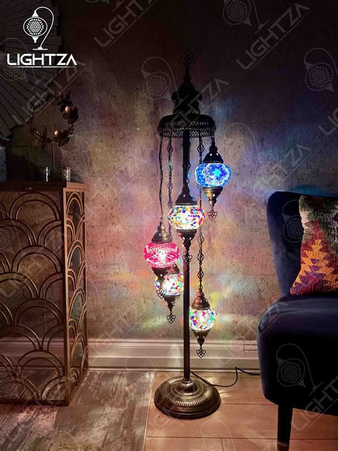 Crescent Turkish Moroccan Mosaic Handmade 5 Globes Floor Lamp - Lightza