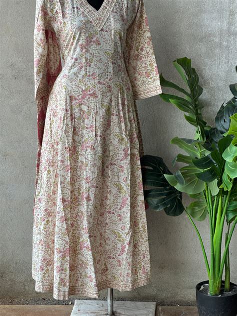 XXL - Printed cotton anarkali kurti pant set – VIKA Boutique