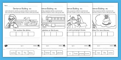 Grade 1 English - Phonics -Worksheet: Sentence Building: -es
