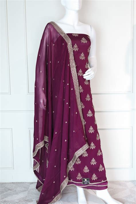 Burgundy Color Georgette Unstitched Salwar Set | Mahek Designs