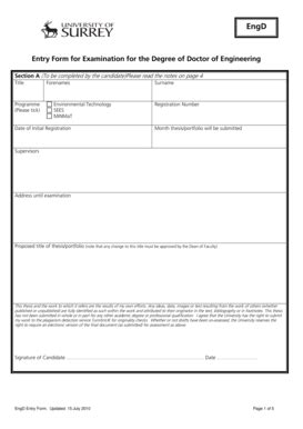 Fillable Online surrey ac Entry Form for Examination for the Degree of ...