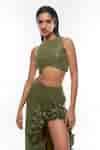 Buy Green Georgette, Chiffon Sequins, Embellished Crop Top And Side ...
