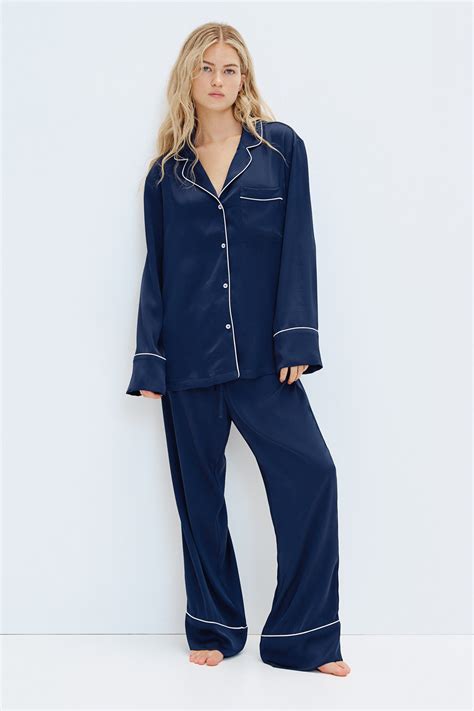 Satin Pajamas - Navy blue - Ladies | H&M US