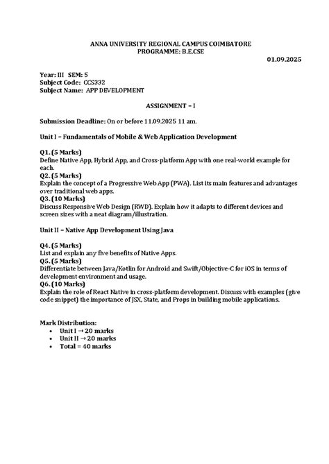 B.E.CSE CCS332 App Development Assignment I Notes - Studocu