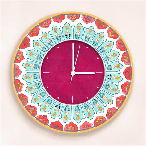 Patterns Wall Clock - Teal & Red - Round – Housenama