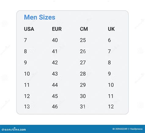 Men Shoe Size Conversion Chart for USA, Europe, Centimeters, and UK ...