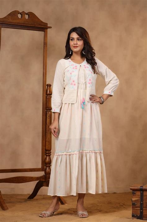 Ivory Cotton Dress with Schiffli Jacket – jaipurvastrakala