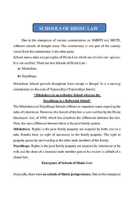 Schools of Hindu Law: Mitakshara and Dayabhaga Explained - Studocu