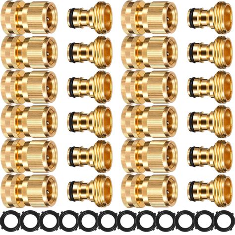 Therwen 12 Sets Garden Hose Quick Connect Solid Brass 3/4 Inch Water ...