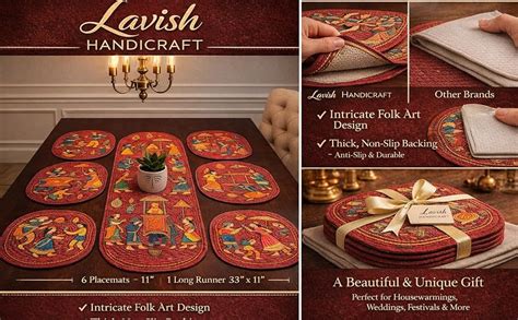 Buy Table Mats Set of 6 with Table Runner - Non Slip, Heat Resistant ...