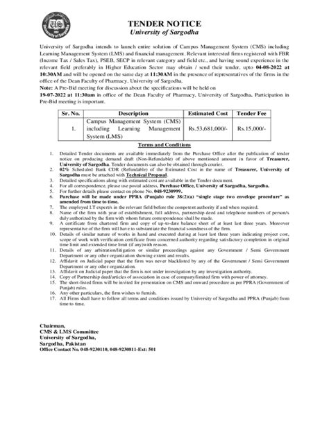 Fillable Online Tender Notice for Campus Management System(CMS ...