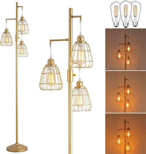 9MMML Gold Dimmable Floor Lamp,Industrial Farmhouse Tall Standing Floor ...