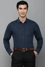 Buy Men Navy Regular Fit Striped Full Sleeves Formal Shirt Online ...