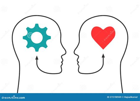 IQ And EQ, Emotional And Intelligence Quotient Concept With Head, Gear And Heart Cartoon Vector ...