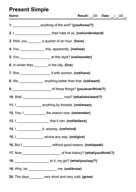 Simple Present Worksheet 的图像结果