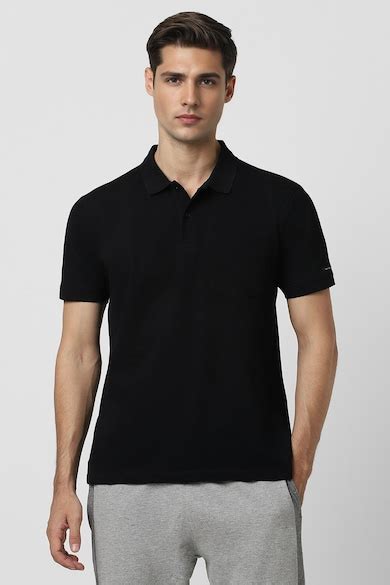 Buy Men Black Solid Polo Neck T-shirt Online - 39627831 | Van Heusen