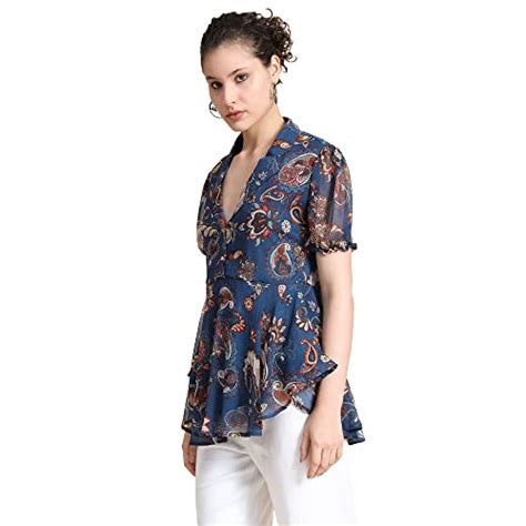 Buy KERI PERRY Women's Chiffon Western Top(Navy Blue) Tops for Women ...