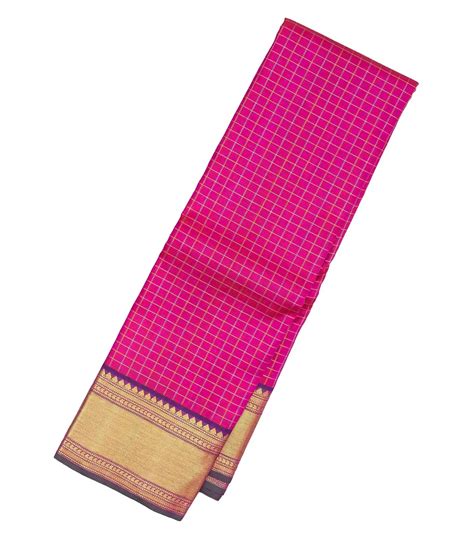Magenta Handloom Kanchipuram Silk Saree With Checks & Contrast Border ...