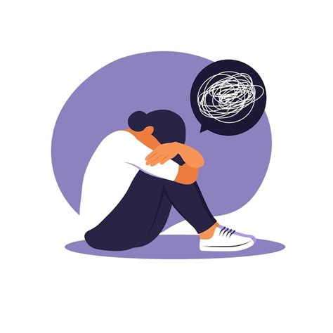 Woman in depression with bewildered thoughts in her mind. young sad ...