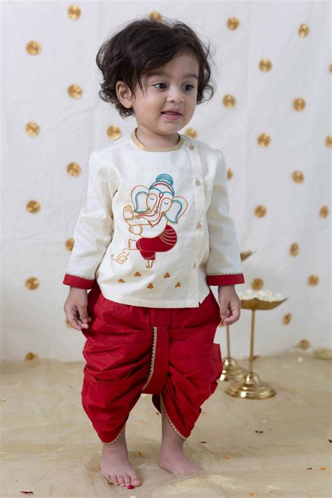 Baby Boy Ganesha Embroidered Cotton Dhoti Kurta Set - Cream– Peony Kids ...