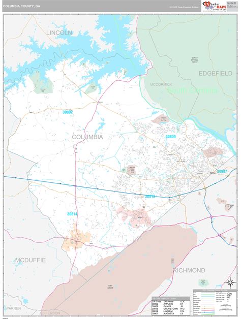 Columbia County, GA Wall Map Premium Style by MarketMAPS - MapSales