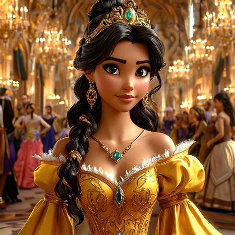 "Pocahontas dressed up as Princess Belle at the ball" — image created ...
