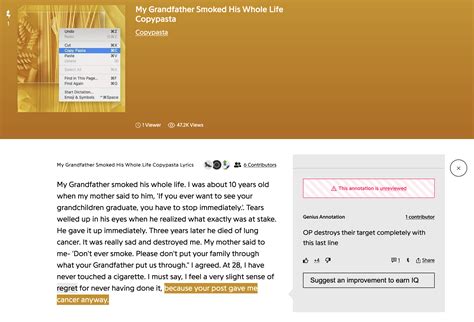 My Grandfather Smoked His Whole Life Copypasta | Know Your Meme
