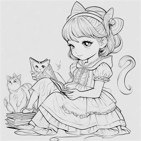 Premium AI Image | Coloring page for kids girly princess reading a book ...