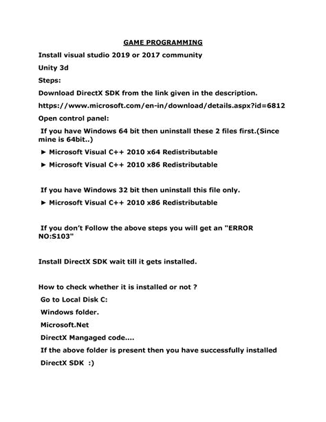 GP Pract 1 2 3 with steps - notes - GAME PROGRAMMING Install visual ...