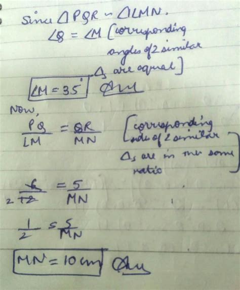 if triangle PQR is similar to triangle LMN and angle Q is equal to 35 ...