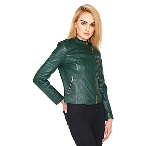 Buy JUSTANNED Women's Green Leather Jacket with Quilt Details at Amazon.in